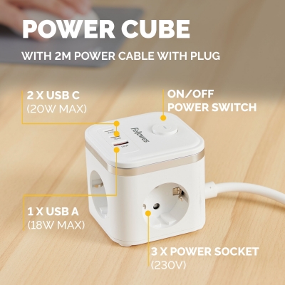 Priza pentru incarcare Filex Power Cube Fellowes, tip F, alb